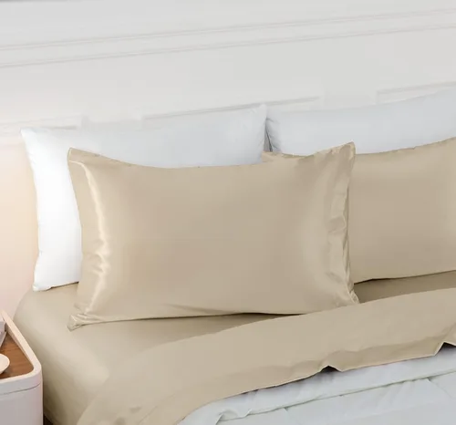 Vista 19 de Vonty 2 fundas de almohada de satén estándar – Fundas de almohada de 20 x 26 pulgadas, fundas de almohada negras para proteger la piel y el cabello