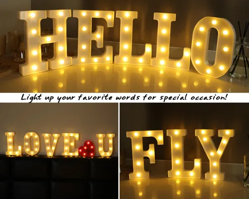 Vista 7 de Letras iluminadas, letras con luces LED de 26 alfabetos, letras iluminadas decorativas, letras de marquesina LED que funcionan con pilas para Luz