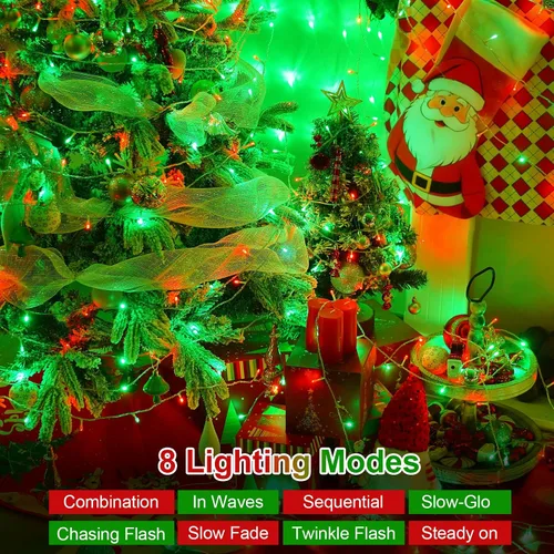 Vista 3 de QITONG Tira de luces rojas y verdes para exteriores, 165 pies, 500 luces LED de alambre transparente de Navidad para interiores, 8 modos de luz