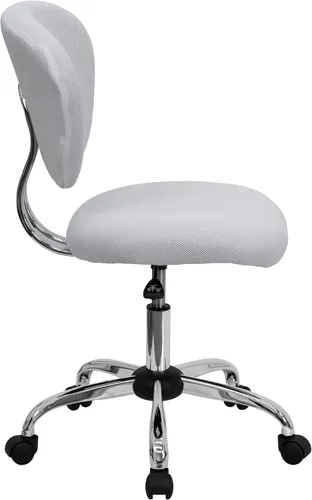 Vista 6 de EMMA + OLIVER Silla de oficina giratoria de malla blanca con respaldo medio con base cromada Blanco