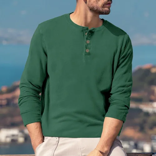 Vista 3 de Men's Casual Shirt, Button Down Long Sleeve Solid Dress Shirt Beach Vacation Shirts