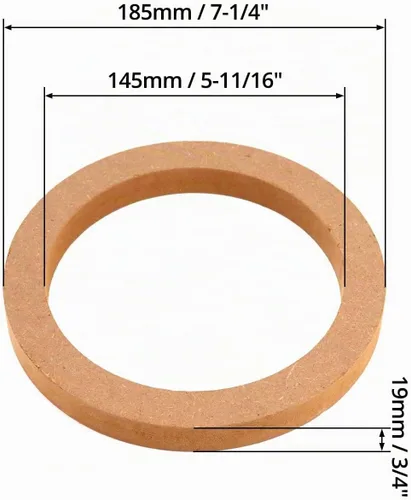 Vista 6 de QWORK Anillos espaciadores de altavoz de madera, 4 anillos de altavoz de MDF de 6.5 pulgadas para automóvil, anillos de madera de tweeter de MDF