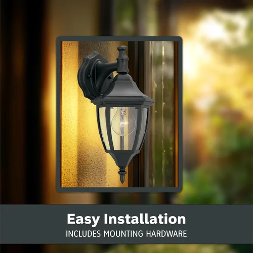 Vista 5 de Designers Fountain Waterbury Luminaria Exterior, Farol de Pared Exterior de 14.25 Pulgadas con Aplique para Puerta Principal, Patio y Porche, Negro