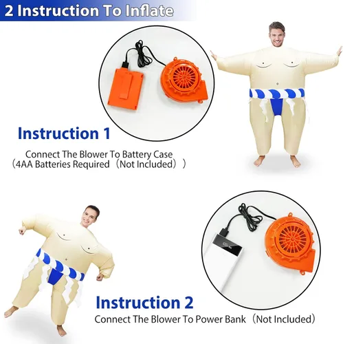 Vista 4 de Camlinbo Disfraz inflable divertido para adultos, luchador de sumo para hombres y mujeres, fiesta de Navidad, disfraces inflables para cosplay