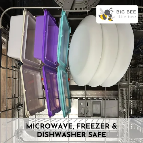 Vista 12 de Big Bee, Little Bee - SoftShell Contenedor de silicona reutilizable para almacenamiento de alimentos con tapa de concha conectada, fácil de limpiar