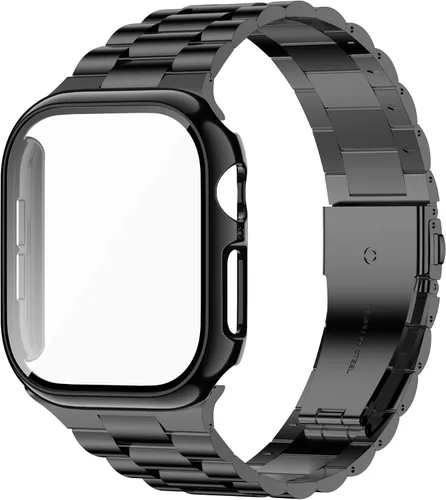 Vista 8 de baozai Compatible con Apple Watch Band de 1.654 pulgadas con funda, correa de acero inoxidable con protector de pantalla de vidrio templado