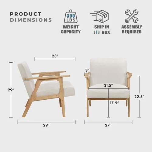 Vista 2 de Lexicon Silla decorativa moderna de mediados de siglo,Marco de madera Beige