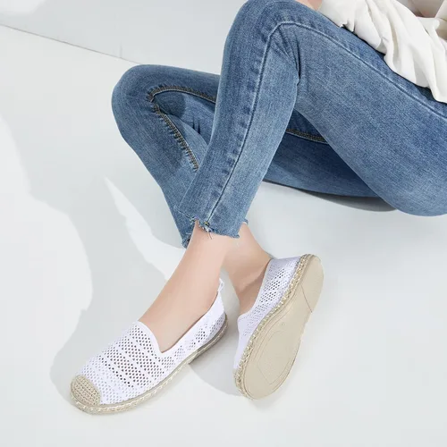 Vista 9 de BABUDOG Zapatos planos de malla transpirable para mujer, mocasines suaves, mocasines blancos sin cordones