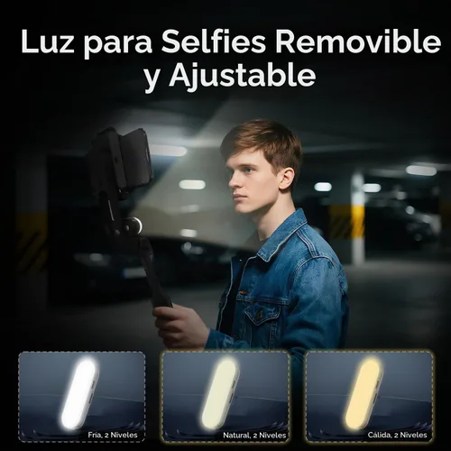 Vista 4 de TOALLIN Palo selfie con luz para teléfono inteligente, control remoto