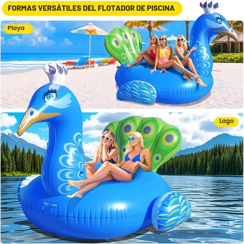 Vista 7 de DeeprBetter Flotador inflable de pavo real para piscina, flotadores divertidos para adultos, flotadores de piscina de alta resistencia, flotadores