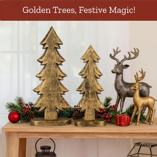 Vista 9 de Mie Creations Juego de 2 figuras de árbol de Navidad, decoraciones rústicas de Navidad para el hogar, sala de estar, centro de mesa, repisa