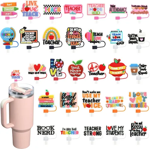 Vista 21 de 19 tapas de pajitas con diseño de juego para vaso Stanley de 40 oz/30 oz, tapa de pajita reutilizable de 10 mm, accesorios bonitos para la parte