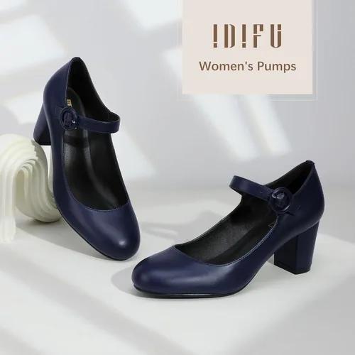 Vista 6 de IDIFU - Vestido de caramelo para mujer, zapatos Mary Jane, tacones de bloque bajo, punta redonda cerrada, oficina, trabajo, iglesia, boda, zapatos