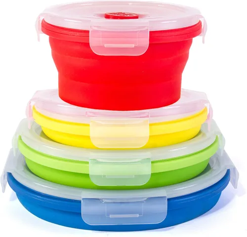 Vista 9 de Kitchen Home Thin Bins - Juego de 2 recipientes rectangulares extragrandes de silicona para almacenamiento de alimentos, sin BPA, aptos