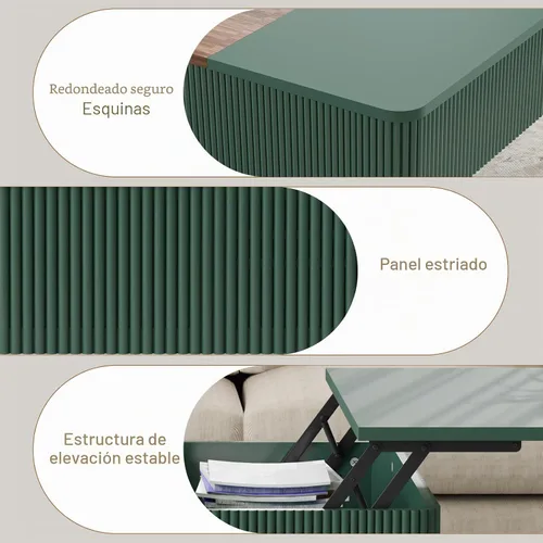 Vista 7 de HLR Mesa de Centro de 47" con Tapa de Elevación Doble y Almacenamiento, Mesa de Centro Moderna de Madera Acanalada con Compartimento Oculto, Mesa