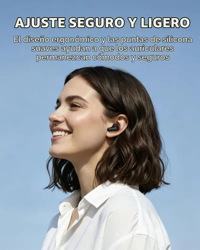Vista 5 de Auriculares inalámbricos T8 Bluetooth con micrófono, pantalla de alimentación LED, graves profundos, auriculares ergonómicos intrauditivos Negro