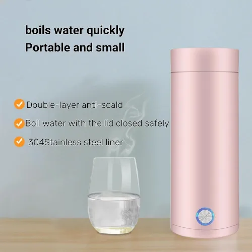 Vista 2 de Hervidor de viaje, 13.5 fl oz, pequeño portátil, mini hervidor eléctrico 3 en 1, acero inoxidable 304, grado alimenticio, hervido rápido y apagado