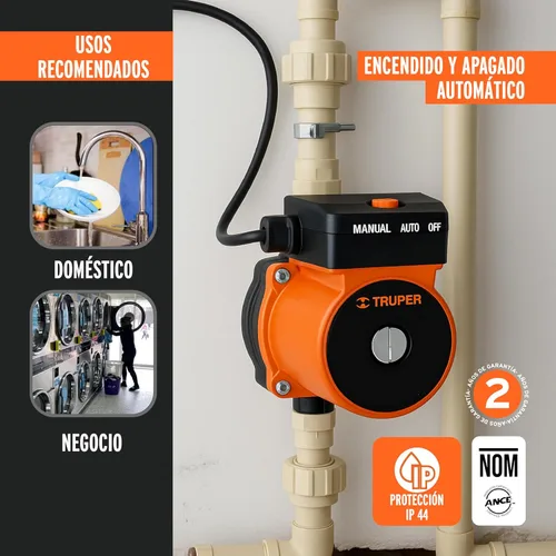 Vista 6 de Truper Bomba Presurizadora de 1/6 HP, Negra, Industrial, Plástica, Caudal de 25 L/min, Altura Máxima de 9 m