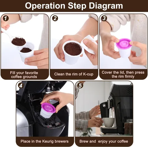Vista 7 de 30 cápsulas desechables K Cups compatibles con cafetera Keurig 1.0and2.0, cápsulas de café prefabricadas con tapa morada, cápsulas de café
