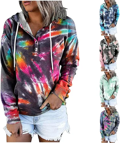 Vista 155 de Sudaderas con capucha para mujer, con cuello de botón, sin botones, con cordón, manga larga, lindas, ropa para adolescentes y niñas
