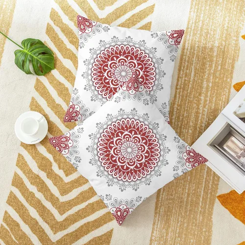 Vista 3 de CaliTime Fundas de Almohadas Decorativas Paquete de 2 Cómodas de Vellón Mandala Dalia Floral Medallón Estilo Brújula Fundas de Cojines para Sofá