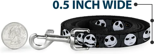 Vista 4 de Buckle-Down Correa para mascotas, NBC Jack Expressions/Halloween Elements gris, 4 pies de largo, 1.5 pulgadas de ancho