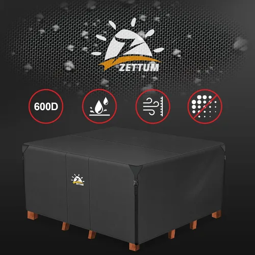 Vista 6 de Zettum Funda cuadrada para muebles de patio, funda de mesa 600D para exteriores, impermeable y resistente, juego de fundas extra grandes para mesa