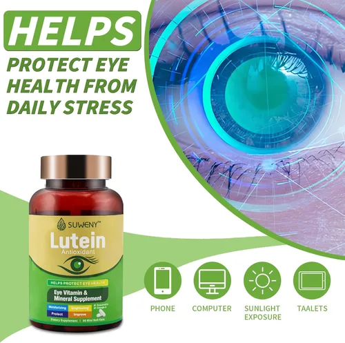 Vista 5 de Suplemento de vitaminas oculares de luteína para adultos, 90 cápsulas, apoya la salud ocular con zeaxantina, zinc, vitaminas C y E, fórmula vegana