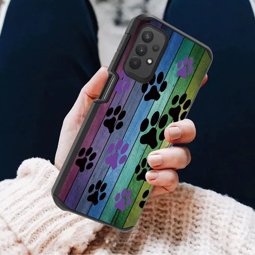 Vista 4 de Funda para teléfono Galaxy A23 5G, diseño de tablero de madera rústica con estampado de patas de perro, resistente 2 en 1, de doble capa, híbrida