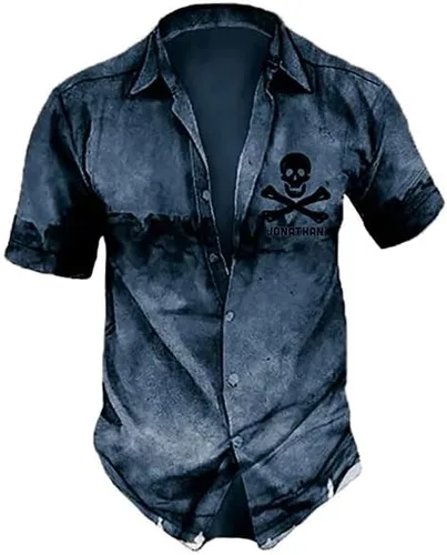 Vista 4 de Camisas hawaianas de calavera para hombre, camisa hawaiana para hombre, camisa hawaiana de calavera hawaiana, camisa hawaiana para hombre, camisa