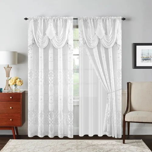 Vista 27 de Petrichor Cortinas de gasa jacquard transparente borgoña (54 pulgadas de ancho x 63 pulgadas de largo), 2 paneles con cenefa adjunta, diseño floral