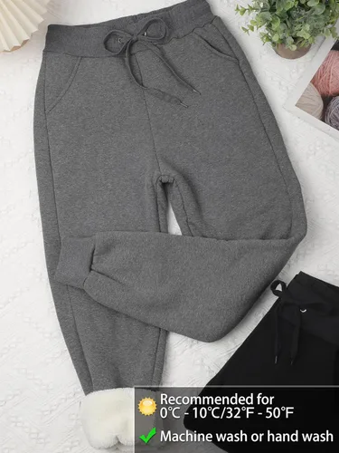 Vista 5 de URATOT Paquete de 2 pantalones deportivos con forro de sherpa para mujer con bolsillos, pantalones deportivos con forro polar