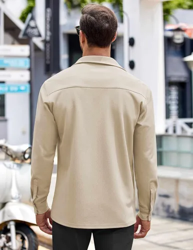 Vista 3 de COOFANDY Camisas casuales con botones para hombre de manga larga sin arrugas