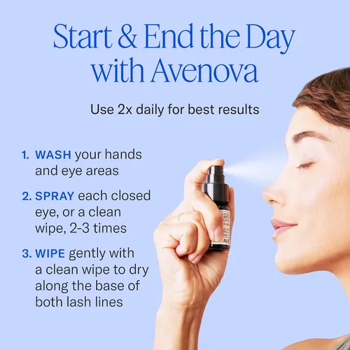 Vista 6 de Avenova Spray limpiador de párpados y pestañas, espray suave y puro de ácido hipocloroso para irritación ocular, limpiador diario de pestañas