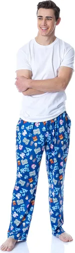 Vista 2 de Nickelodeon - Pantalones de pijama para dormir con estampado de iconos azules para hombre, Azul Patchwork