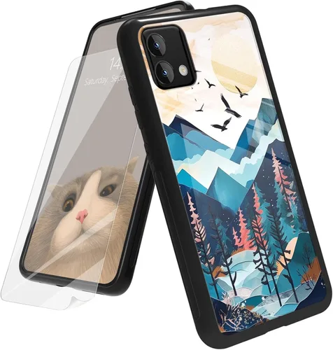 Vista 126 de Funda para Motorola Moto G Play 4G 2024 con protector de pantalla, parte trasera de vidrio templado + funda de silicona suave TPU absorción