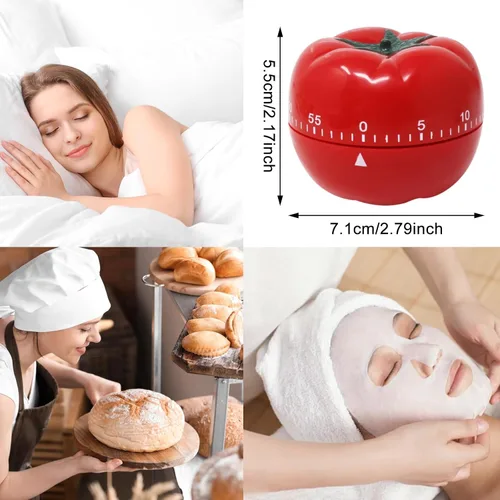 Vista 2 de yueton Temporizador de tomate mecánico manual -Ring Alarm Temporizador de cocina para estudio de cocina, gimnasio, reloj de cuenta regresiva rojo