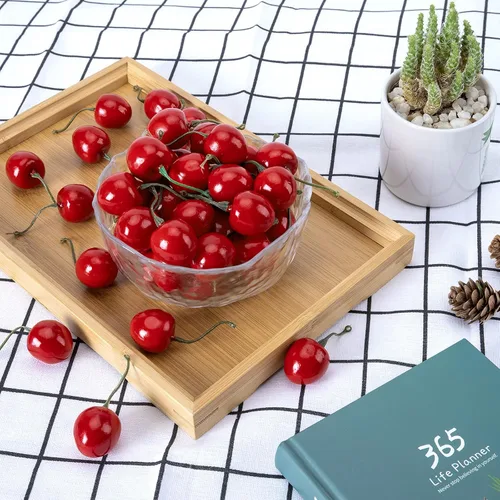 Vista 5 de MyLifeUNIT Fruta de cereza artificial, fruta artificial para decoración, 100