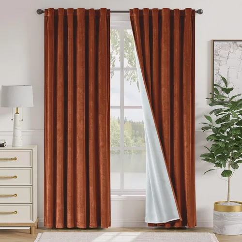 Vista 25 de Lazzzy Cortinas opacas de terciopelo beige de 84 pulgadas de largo con aislamiento térmico para oscurecer la habitación, cortinas forradas de lujo