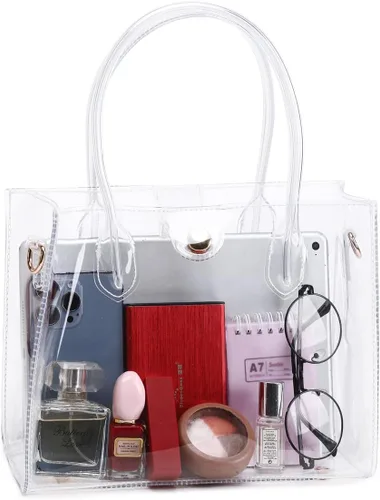 Vista 3 de Bolso transparente para mujer, bolsa transparente aprobada para estadios, bolsa transparente de plástico de PVC, bolsa de trabajo transparente