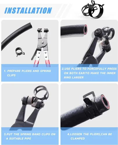 Vista 5 de 100 Piezas Abrazaderas de Manguera de Banda de Resorte de 0.24 a 0.98 pulgadas con Kit Surtido de Alicate de Abrazadera de Manguera Plana Giratoria