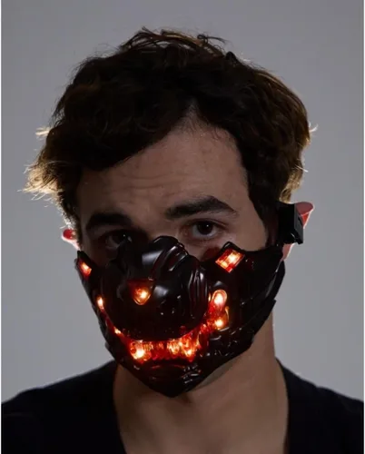 Vista 3 de Máscara de media cara metálica LED estilo steampunk para disfraz de Halloween, fiesta de cosplay