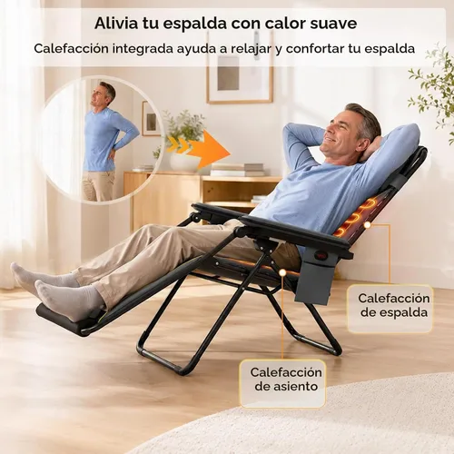 Vista 6 de Suteck Heated Zero Gravity Chair, 400LBS 30.3" Padded Antigravity Chairs Fossil Gray
