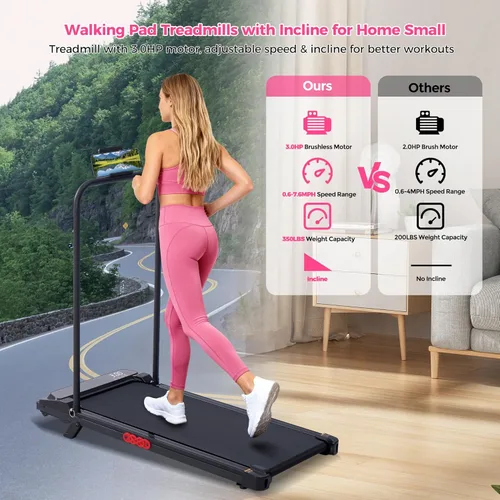 Vista 3 de Walking Pad with Incline and Handle Bar, 2026 Upgrade Electric Small Walking Pads Treadmills with Handles, Compact Treadmills for Home Small Spaces