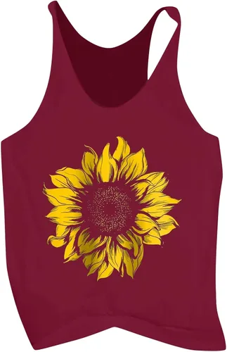 Vista 3 de Camiseta sin mangas para mujer, con estampado floral, para verano, sin mangas, holgada, casual, ropa sin mangas, camisolas