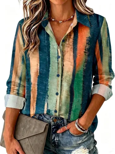 Vista 15 de Zeagoo Blusa para mujer, de manga larga, con botones, casual, ligera, lisa/estampada