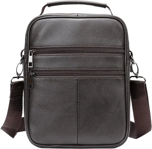 Vista 2 de Hebetag Bolso bandolera de cuero pequeño para hombres y mujeres, para viajes al aire libre, negocios