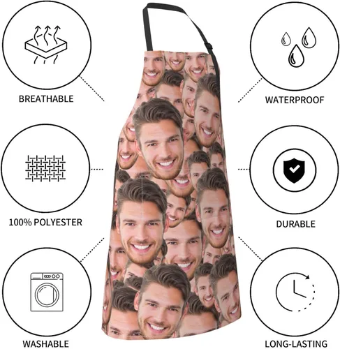 Vista 4 de Delantales de cocina personalizados para hombres y mujeres con bolsillos, personalizable, foto, logotipo, imagen, nombre, chef cocinero, delantal