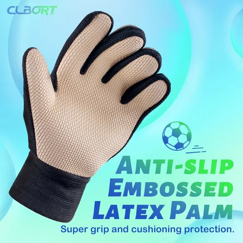 Vista 18 de Guantes de portero de fútbol para jóvenes y niños, guantes de portero con palmas de súper agarre, guantes de fútbol antideslizantes, protección