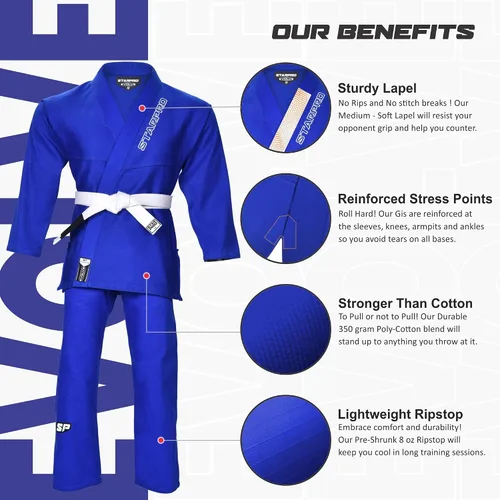 Vista 2 de Starpro BJJ Gi Kids - Jiu-Jitsu Uniform With Free White Belt Azul